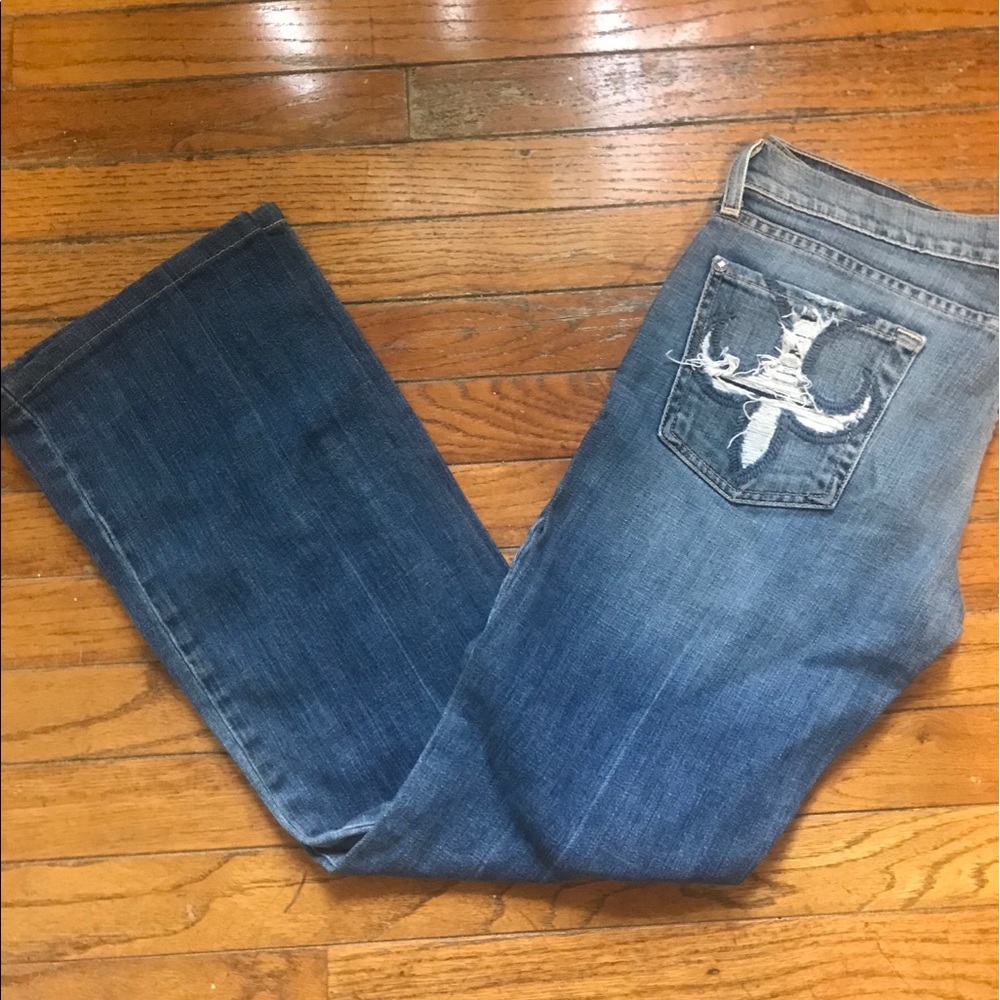 Embroidered pocket bootcut jeans